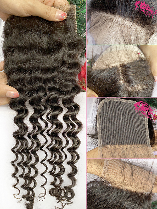 Csqueen Mink hair Water Wave 4*4 Transparent Lace Closure 100% virgin Hair - Click Image to Close